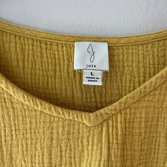 Joie Sz L Oversized Gauze Mustard Tunic Blouse Cotton Short Sleeve V Neck - Picture 4 of 9